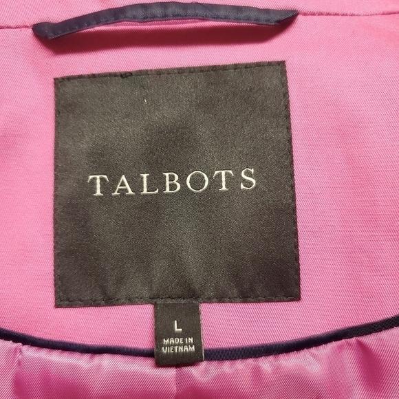 Talbots Contrast Detail All Weather Mac Fuschia Barbiecore Barbie Pink Peacoat L - Picture 7 of 10
